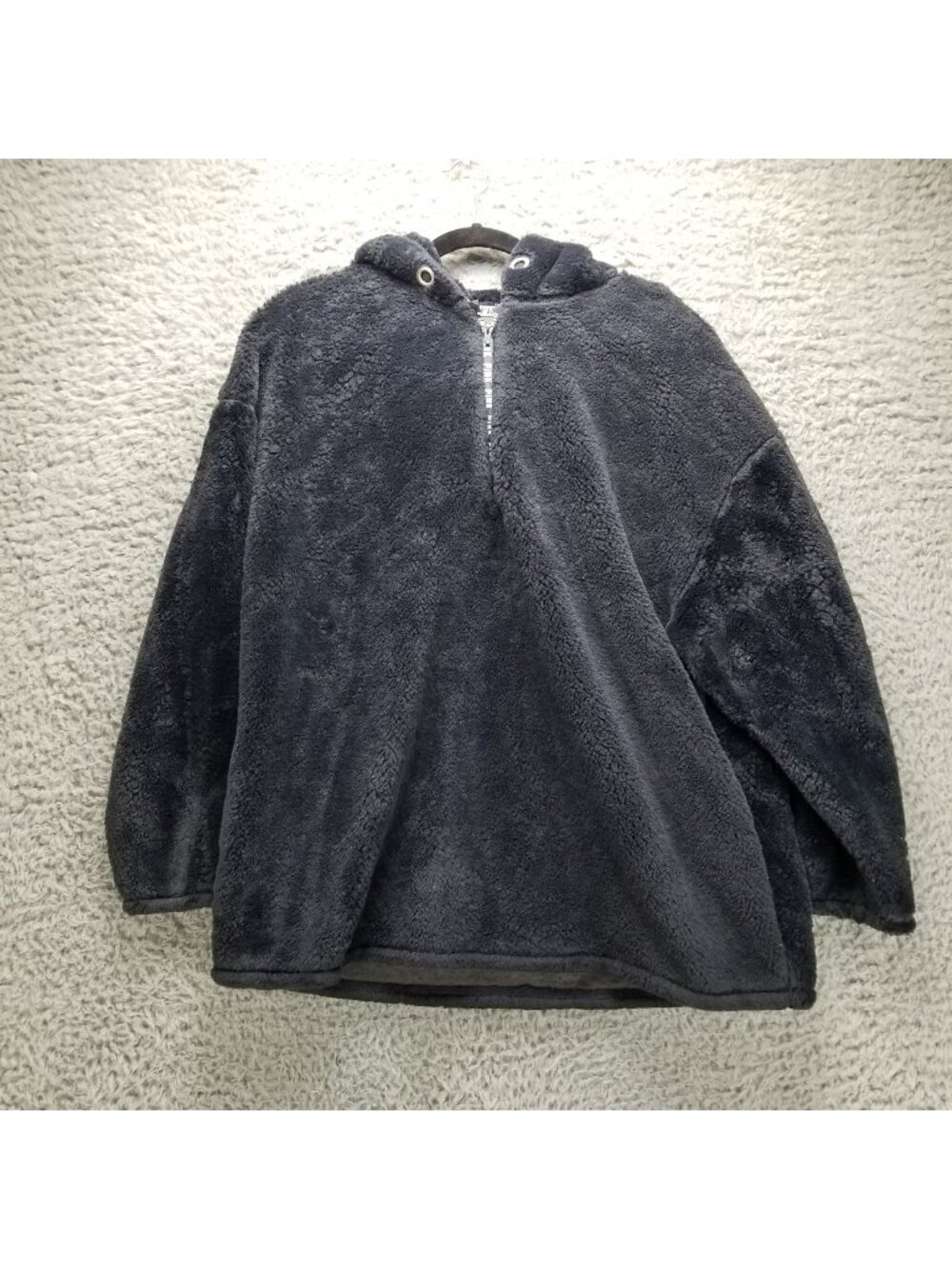 PINK Sweater Womens Large Navy Blue 1/4 Zip Teddy Bear Fleece Hoodie